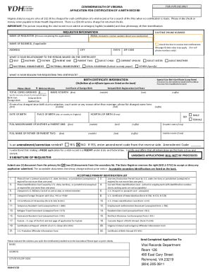 Fillable Online Commonwealth Of Virginia Birth Certificate Fax Email