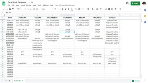 Time Block Template Google Sheets