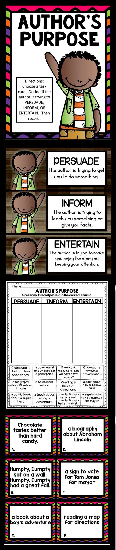 Authors Purpose Activities Task Cards And Worksheets For Authors