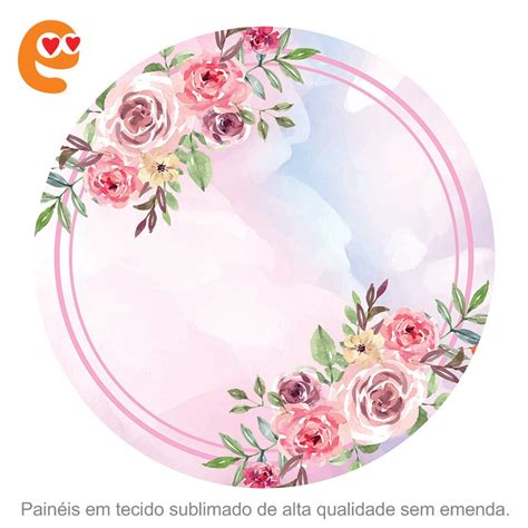 Painel Redondo Para Festa Tecido Sublimado El Stico Floral Rose