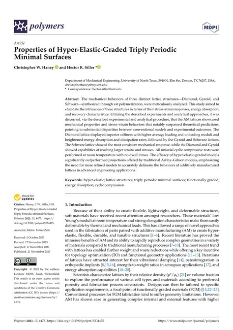 Pdf Properties Of Hyper Elastic Graded Triply Periodic Minimal Surfaces