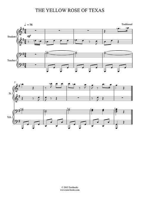 The Yellow Rose of Texas (teacher-student) (Traditional) - Piano Sheet ...