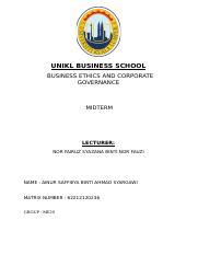 Midterm BE Docx UNIKL BUSINESS SCHOOL BUSINESS ETHICS AND CORPORATE