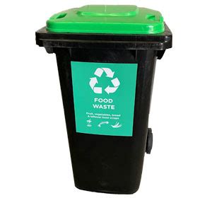 120 Litre Wheelie Bin In Black With Green Lid With Food Waste Sticker