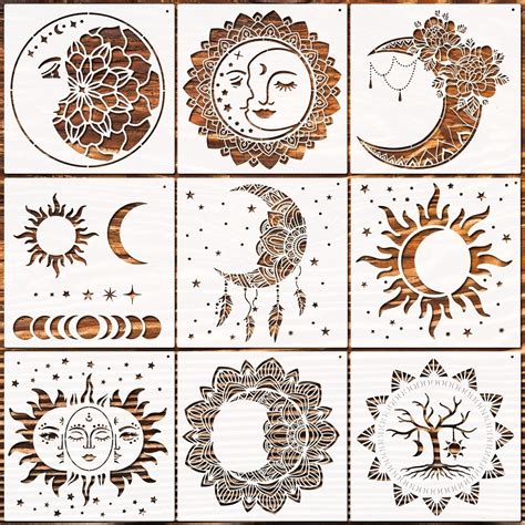 Mandala Sun And Moon Stencil Set With Metal Open Ring DIY