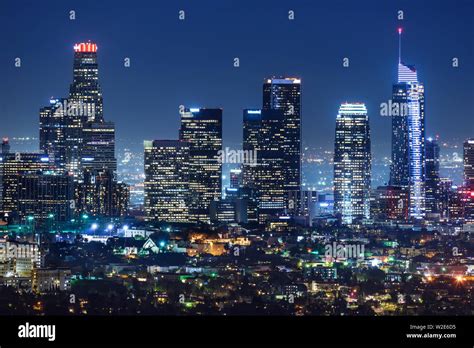 Downtown Los Angeles skyline at night Stock Photo - Alamy