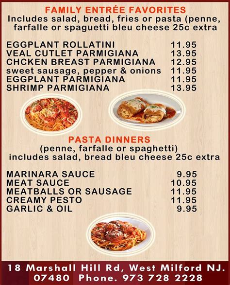 Menu at TJ's Pizza Cafe, West Milford