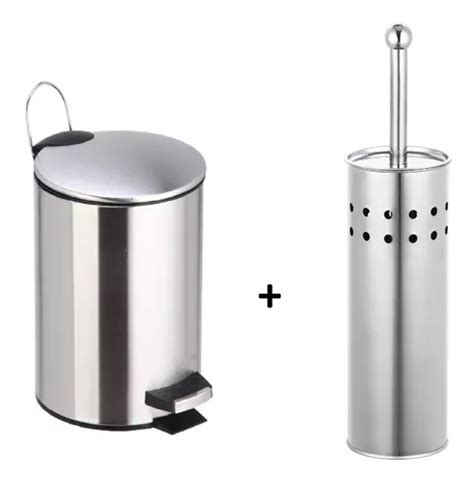 Combo Cesto Residuos Acero Inox Lts Escobilla Acer