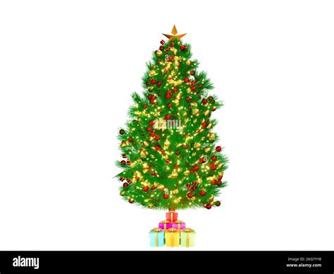 3d Rendering Christmas Tree Or Pine Tree With Round Christmas Ornament