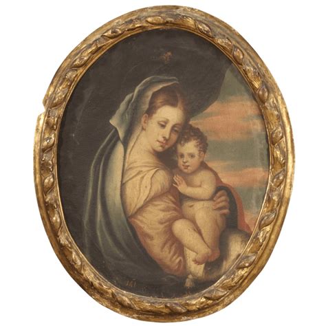 Oil Painting Of Madonna And Child 18th Century Intondo