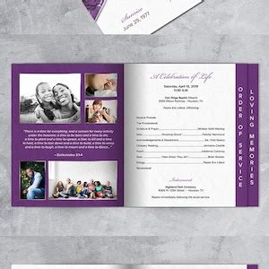 Purple Roses Funeral Program Template Graduated Fold Apple Pages MS