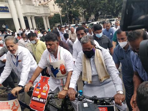 Karnataka Congress Leaders Take Out Cycle Rally To Protest Hike In