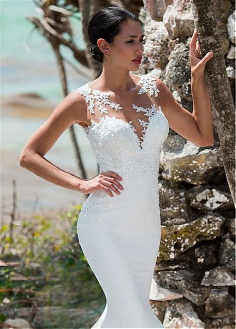 Robe De Mariage Sirène Blanche Longue Traîne Soirée Blanche