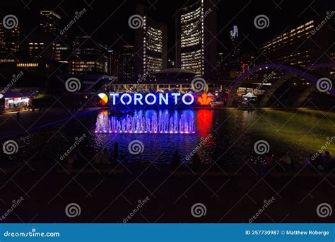 Toronto Sign Lit Up at Night, on Nathan Phillips Square is Seen with ...