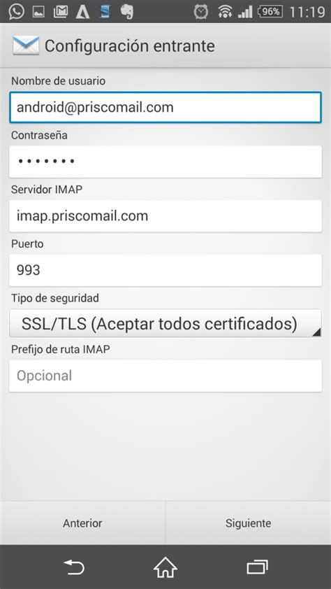 Configuración del cliente de correo electrónico Android Prisco Manuals