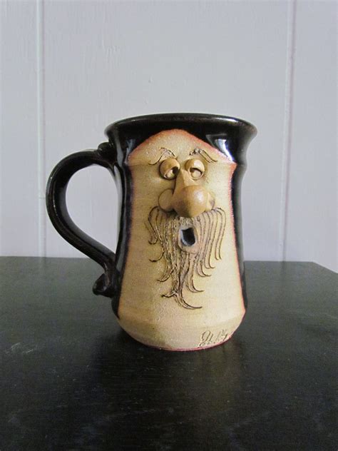 Vintage 1970s Mean Muggin Pottery Coffee Tea Mug Pottery Face Mug