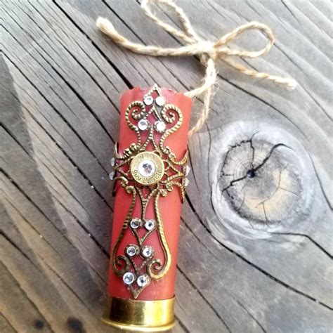 Shotgun Shell Christmas Ornament Red With Filigree Cross Brass | Etsy