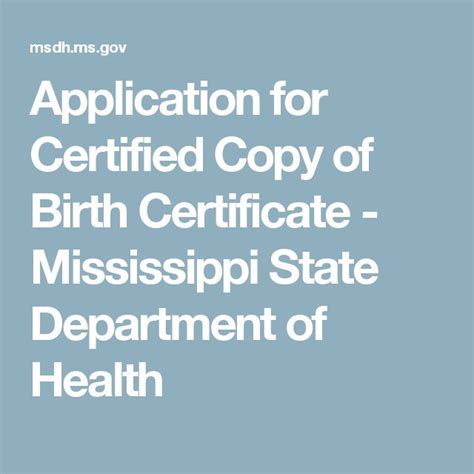 Application For Certified Copy Of Birth Certificate Mississippi State Department Of Health