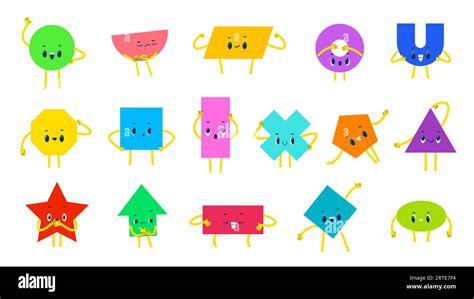 Math shape characters with funny geometric figures, vector geometry ...