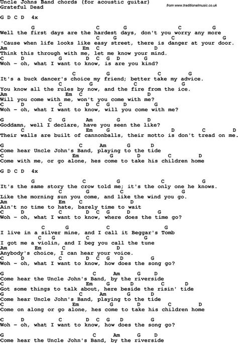 Song lyrics with guitar chords for Uncle John's Band | Guitar chords ...