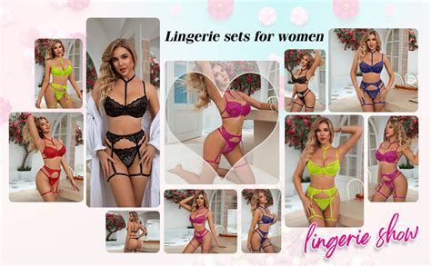 Popiv Womens Sexy Lingerie Set Push Up Lace Garter Belt Bra And Panty Set With Choker Amazon