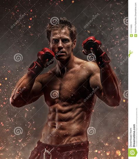 Fighter With Naked Torso Poses In Studio Stock Image Image Of Masculinity Caucasian