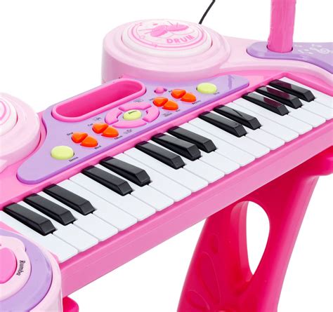 Piano Teclado Brinquedo Infantil Microfone Musical Banco Mercado