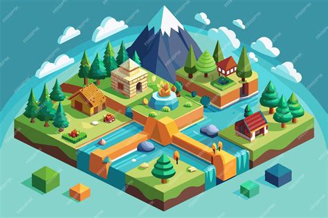 detailed isometric illustration showcasing  lush landscape