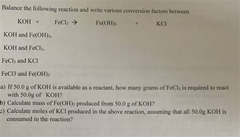 Get Answer Balance The Following Reaction And Write Various Conversion Transtutors