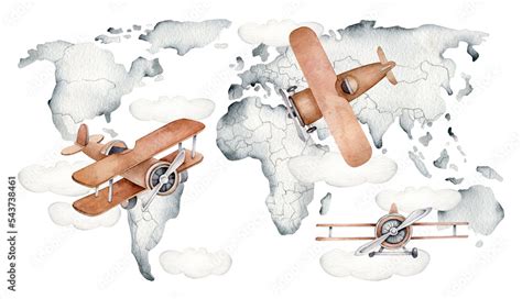 Map with airplanes.World atlas. Stock Illustration | Adobe Stock