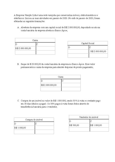 trabalho de Contabilidade A Empresa Varejão Ltda é uma rede varejista