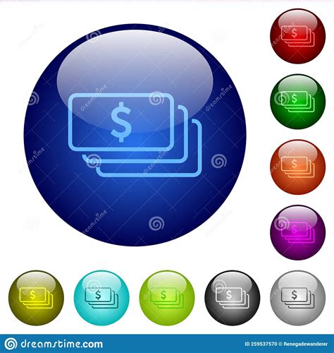 American Dollar Banknotes Outline Color Glass Buttons Stock Vector