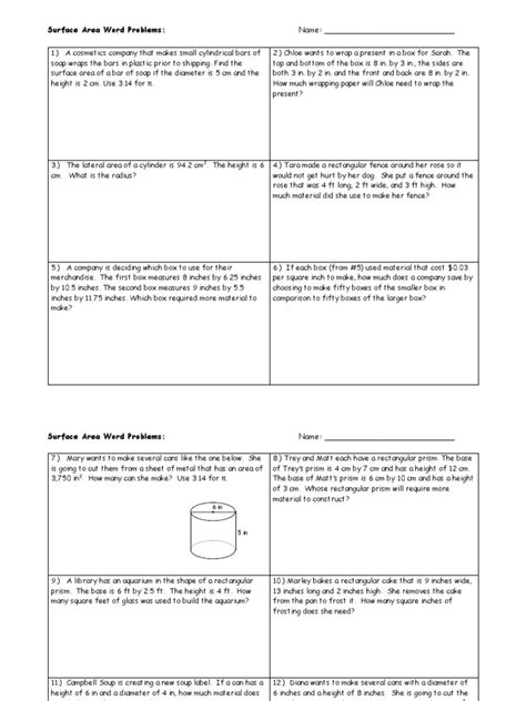 Surface Area Practice Problems | Area | Surface Area