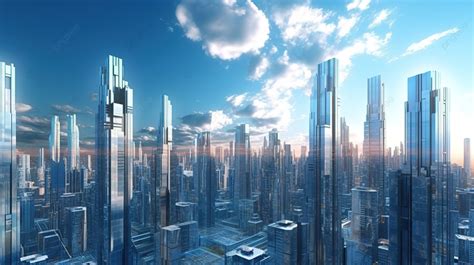 Metropolis Futuristik Rendering 3d Dari Cakrawala Kota Berteknologi