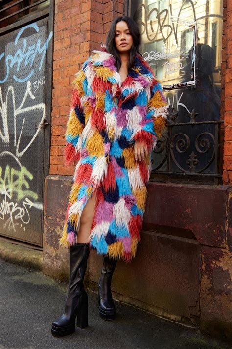 Multi Color Mongolian Longline Faux Fur Coat Nasty Gal