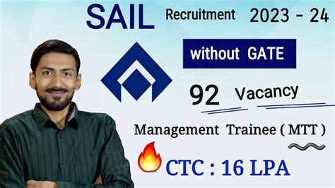 Sail Recruitment 2023 Without Gate 🔥 92 Posts Ctc 16 Lpa Freshers