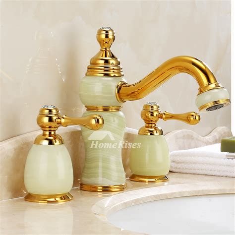 Widespread Bathroom Faucets Marble Polished Brass Luxury Jade Three Holes