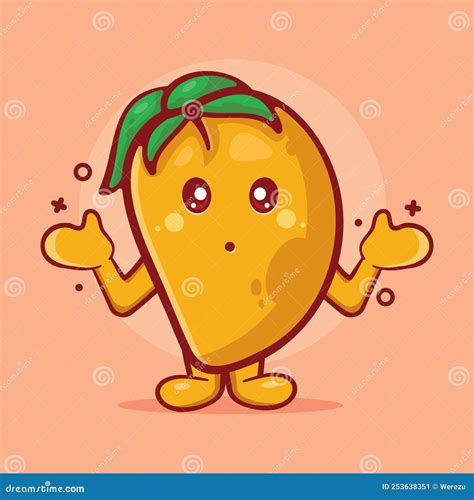 Mascota Del Personaje De La Fruta Del Mango Kawaii Con Gesto Confuso