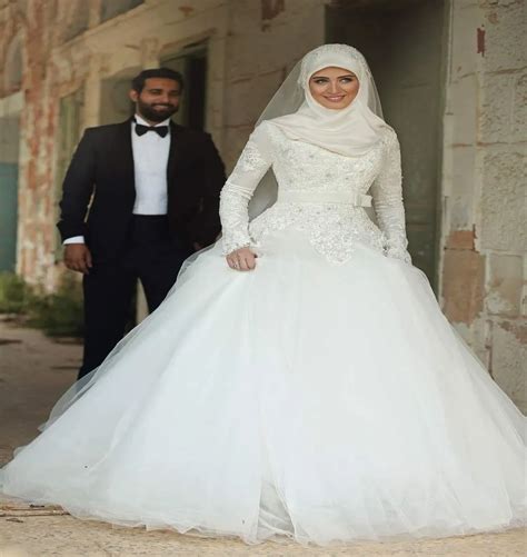 New Arabic Islamic Muslim A Line Wedding Dresses Said Mhamad Lace