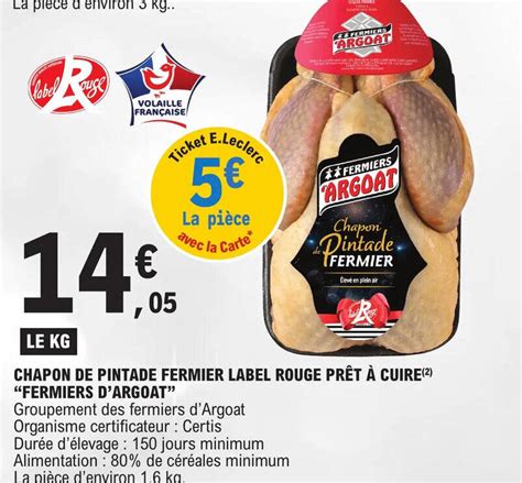 Promo CHAPON DE PINTADE FERMIER LABEL ROUGE PRÊT À CUIRE ² FERMIERS