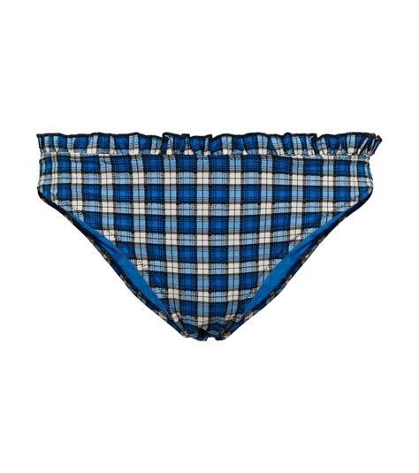 Checked Low Rise Bikini Bottoms In Blue Ganni Mytheresa