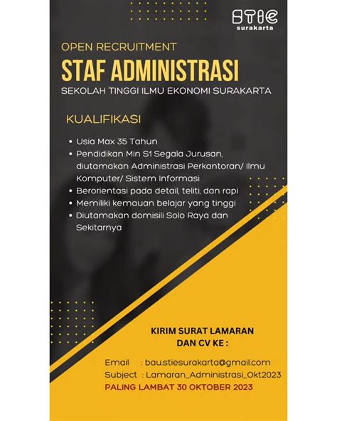 Lowongan Kerja Oktober Staff Admin Stie Surakarta Info Loker Solo