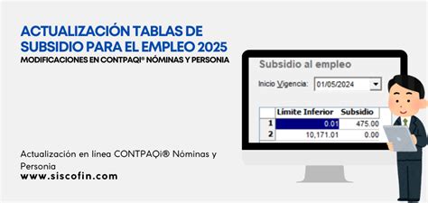 Actualizaci N En Las Tablas De Subsidio Para El Empleo Siscofin