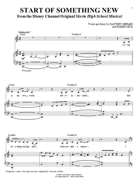 Start Of Something New Sheet Music High School Musical Piano Vocal ...