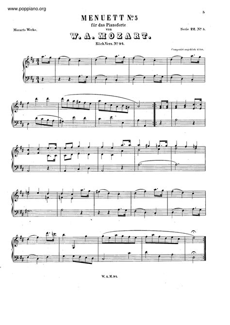 Mozart Minuet In D Major K H Sheet Music Pdf Free Score