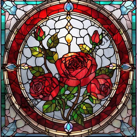 Red Roses Stained Glass Template Stained Glass Pattern Etsy In