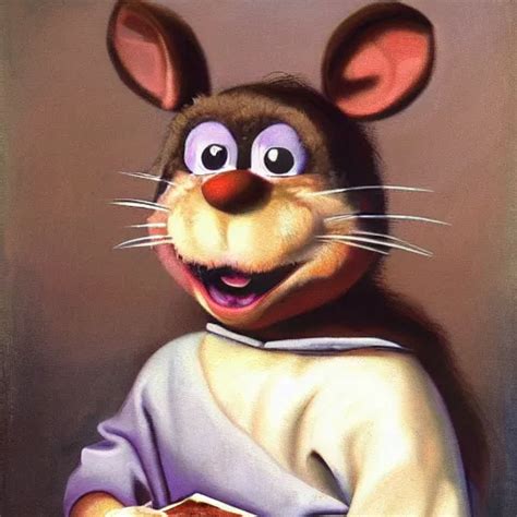 Realistic Painting Of Chuck E Cheese In The Style Of Stable