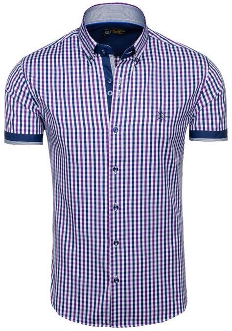 Camisa A Cuadros De Manga Corta Para Hombre Violeta Bolf 4510