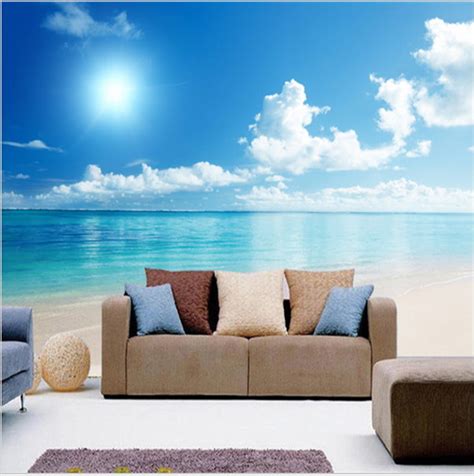 RELAXING 3D Calm Ocean Beach Blue Sky Sun Wallpaper Mural Minimum Order ...