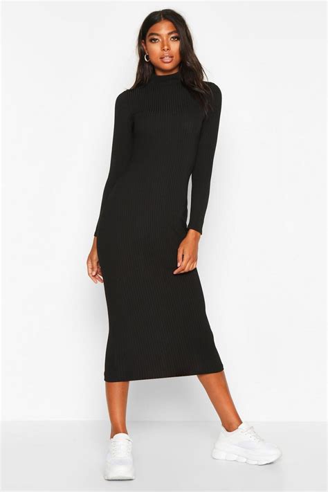 Womens Tall Jumbo Rib Neck Midi Dress Boohoo Uk